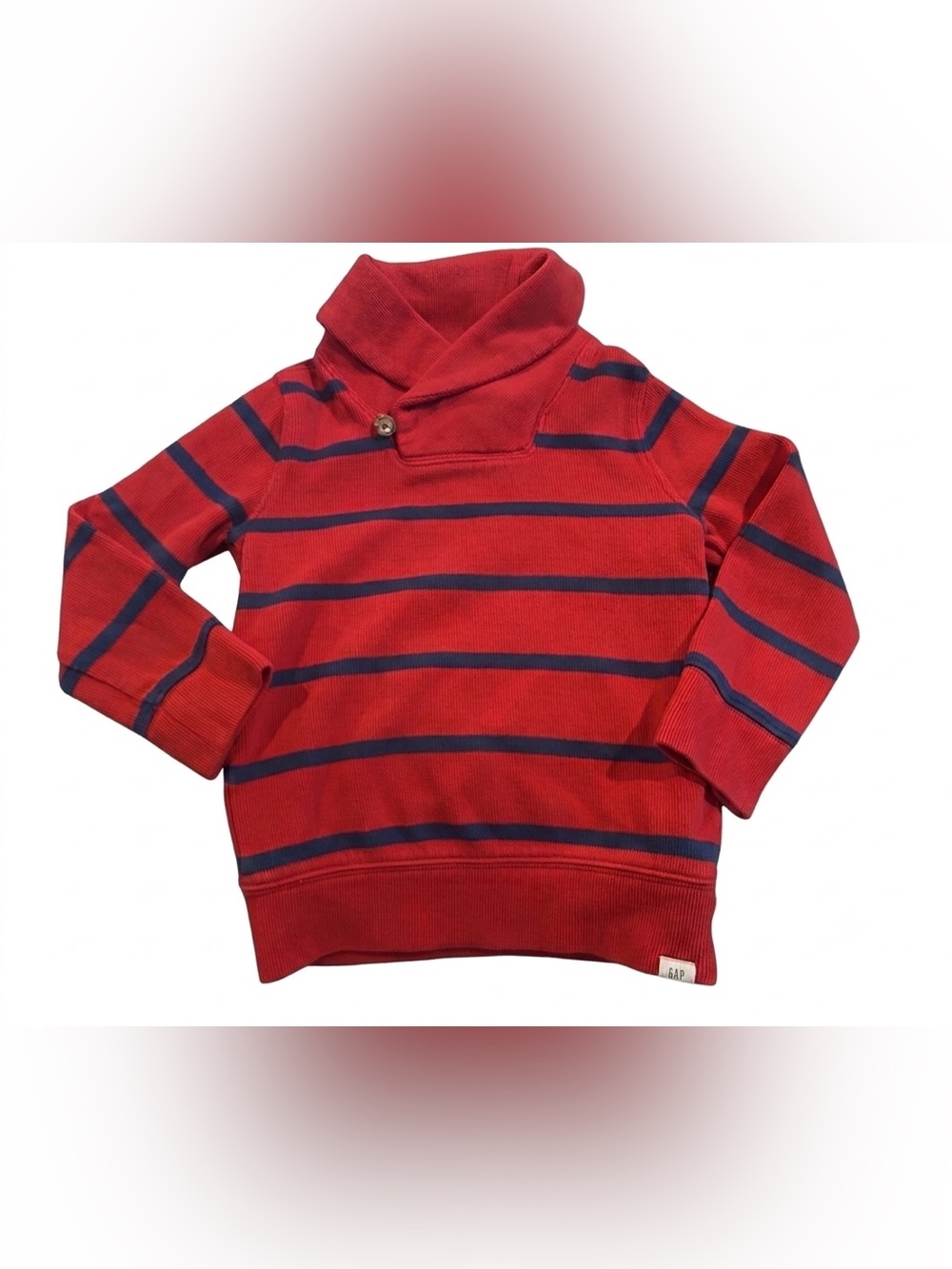 Baby Gap Toddler Boy Red & Blue Striped Shawl Collar Sweater 4T